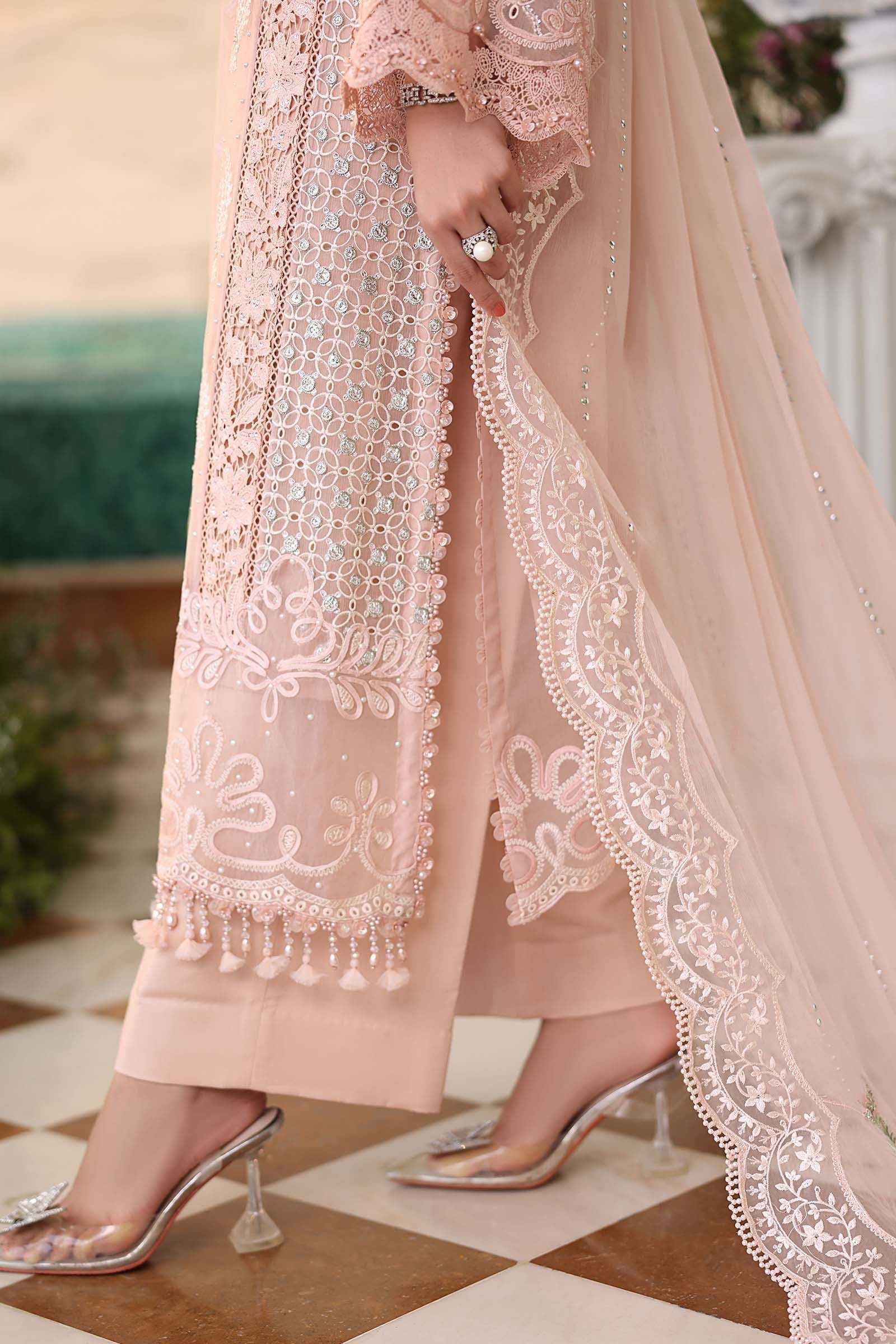 MARIA B Embroidered Chiffon clothing in pink tones.